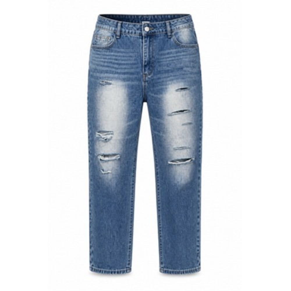 Flamingals Jeans Womens XL Blue Straight Leg Distressed Stretch Denim High Rise